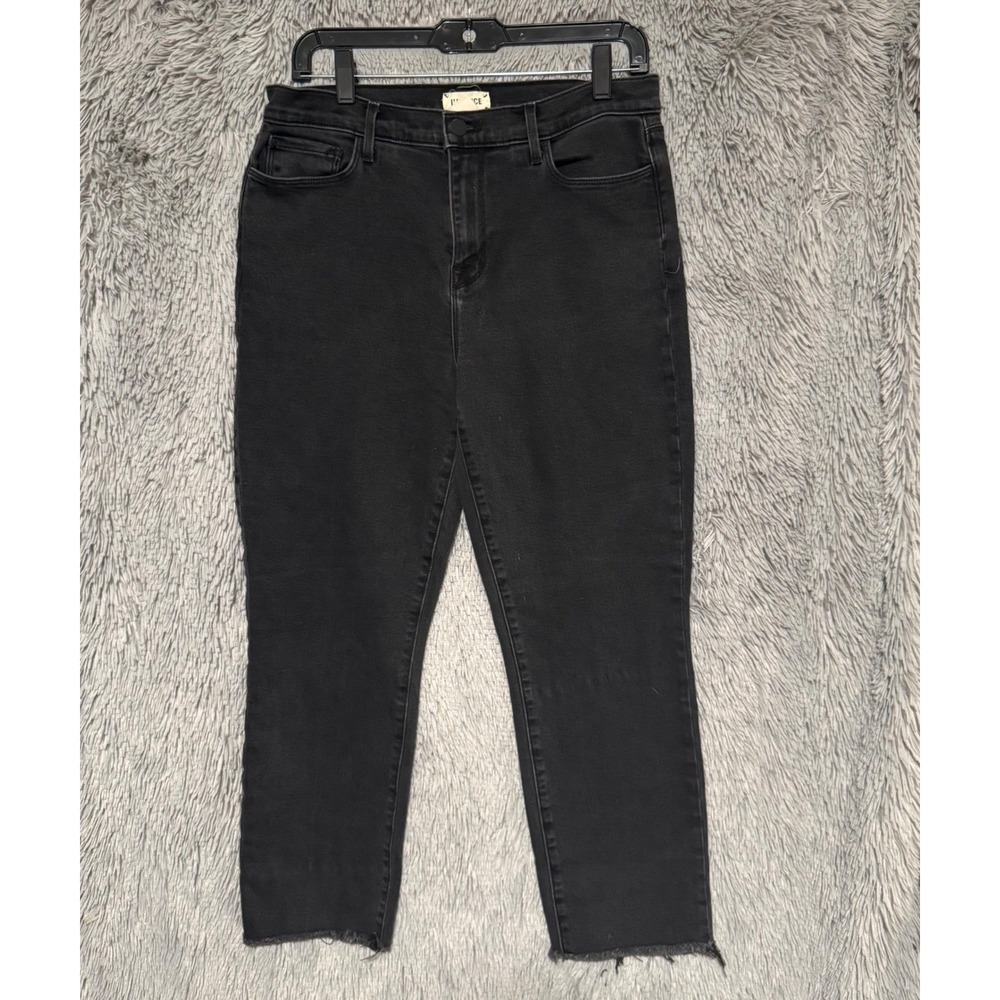 L'AGENCE Black High Rise Cropped Raw Hem‎ Straight Leg Jeans Size 30